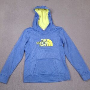 The North Face Hoodie Womens Medium Blue‎ Yellow Logo Sweatshirt Pullover